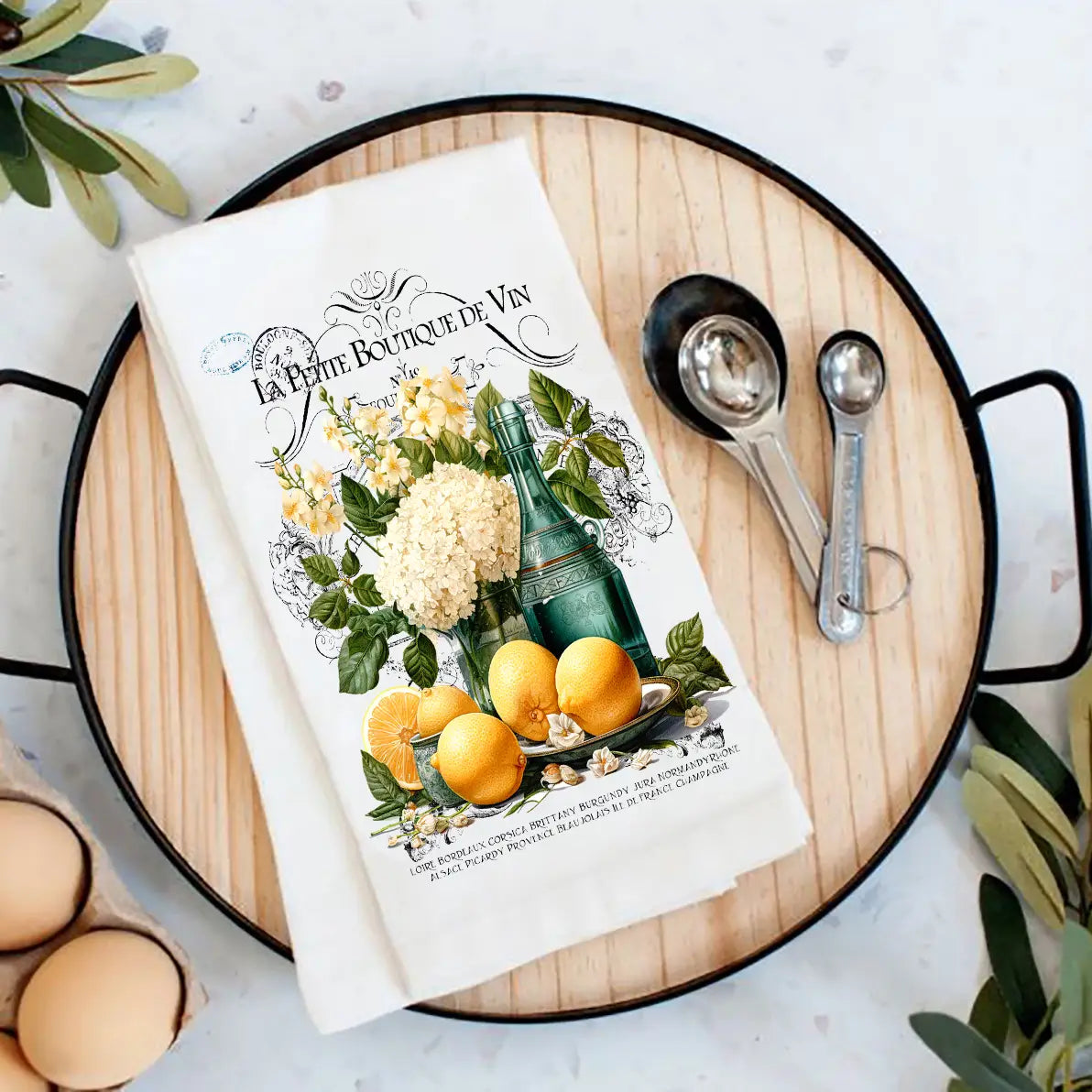 Cotton Tea Towel - Vintage French Flower Lemons