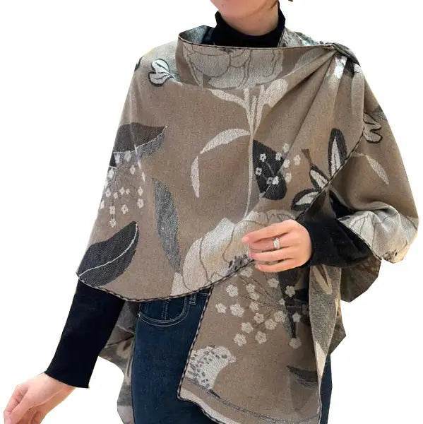 Reversible Short Loop Wrap - Shawl Tan Garden