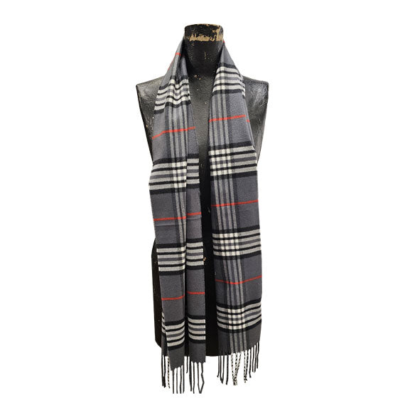 Cashmere Feel Scarf - Plaid Charcoal Grey