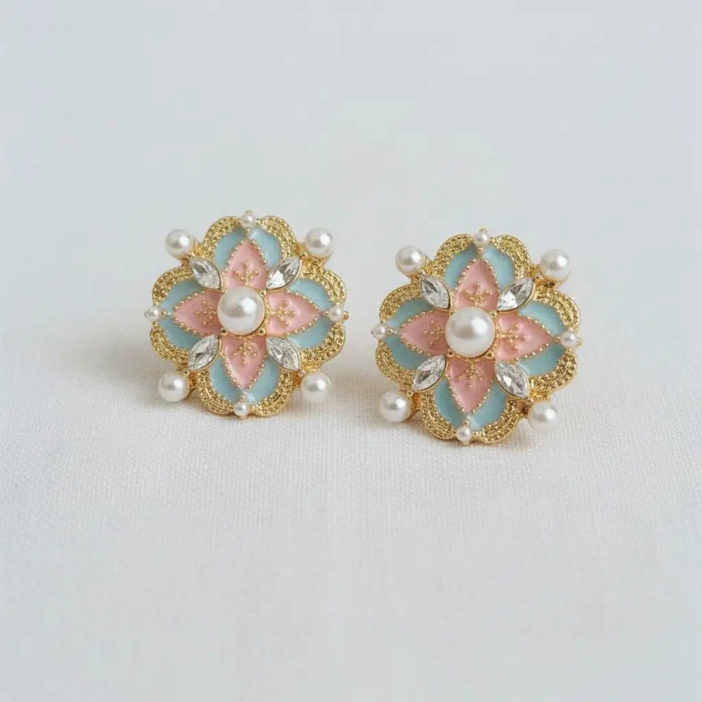 Stud Earrings - Vintage Palace Style Enamel Pearl