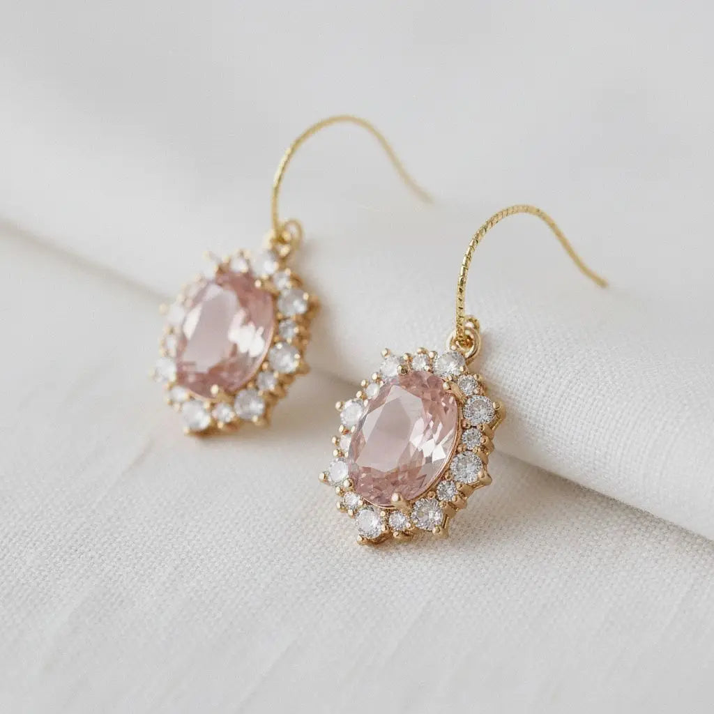 Dangle Earring - Vintage Inspired Pink Gemstone Cubic Zirconia