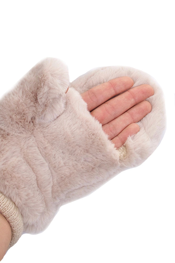 Faux Fur Mittens with Shepherd Lining - Mocha