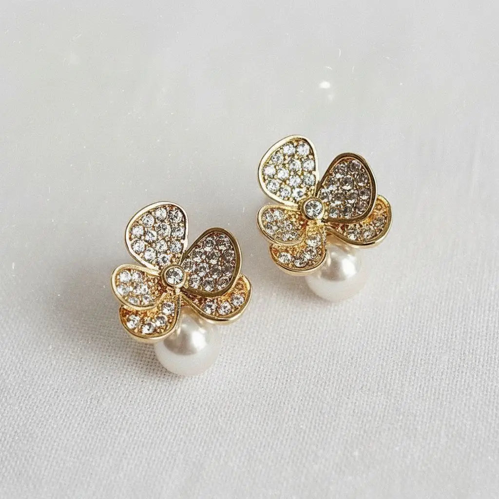 Stud Earrings - Floral-Inspired Gemstone