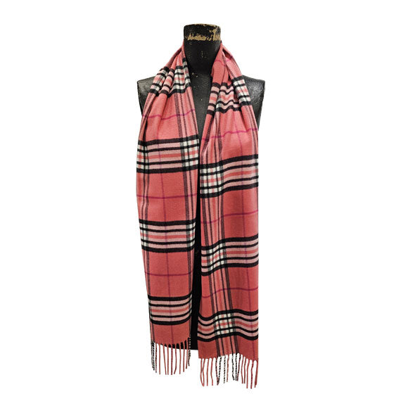 Cashmere Feel Scarf - Plaid Bright Pink