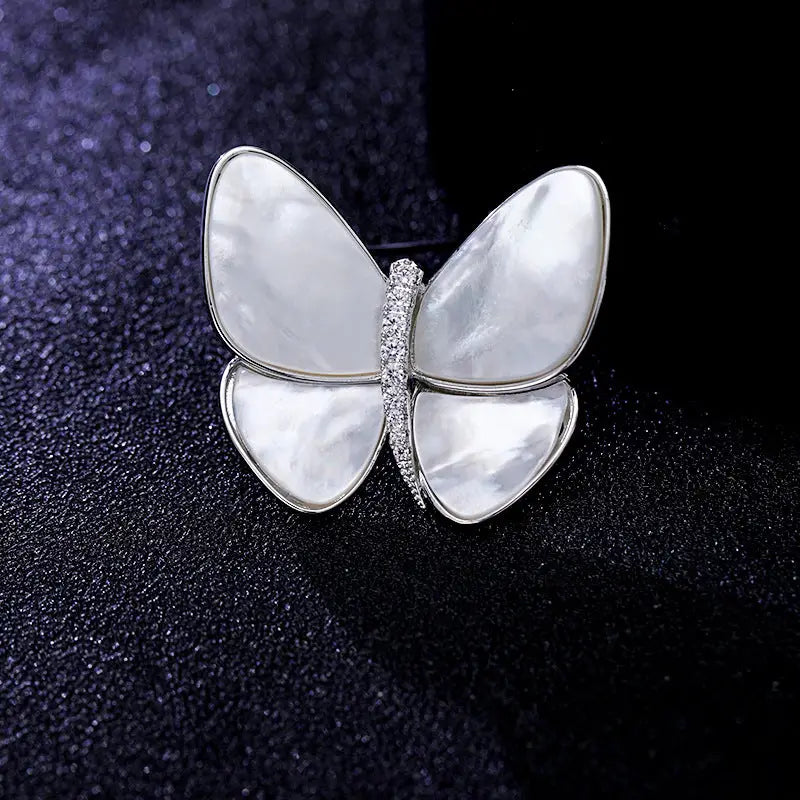 Statement Brooch - Mother of Pearl Butterfly (Silver)