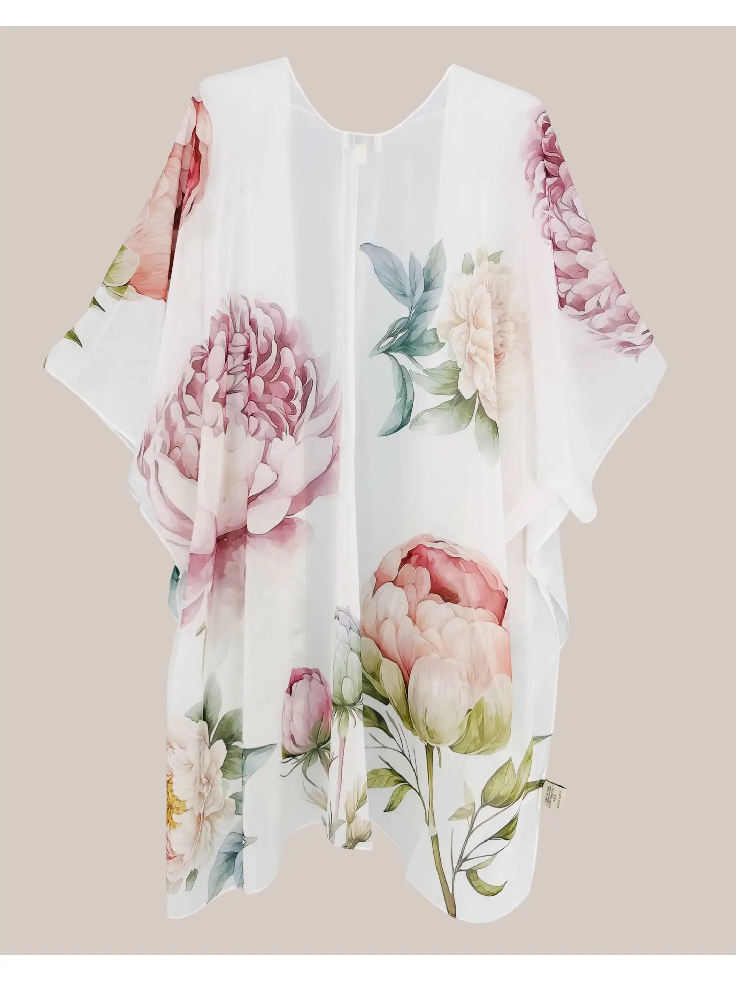 Kimono - White Multi Peonies in Joyful Blossom