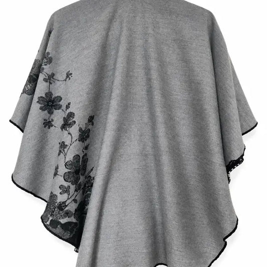 Reversible Short Loop Wrap - Gray / Black Roses