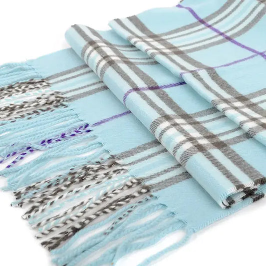 Cashmere Feel Winter Scarf - Light Blue Brown