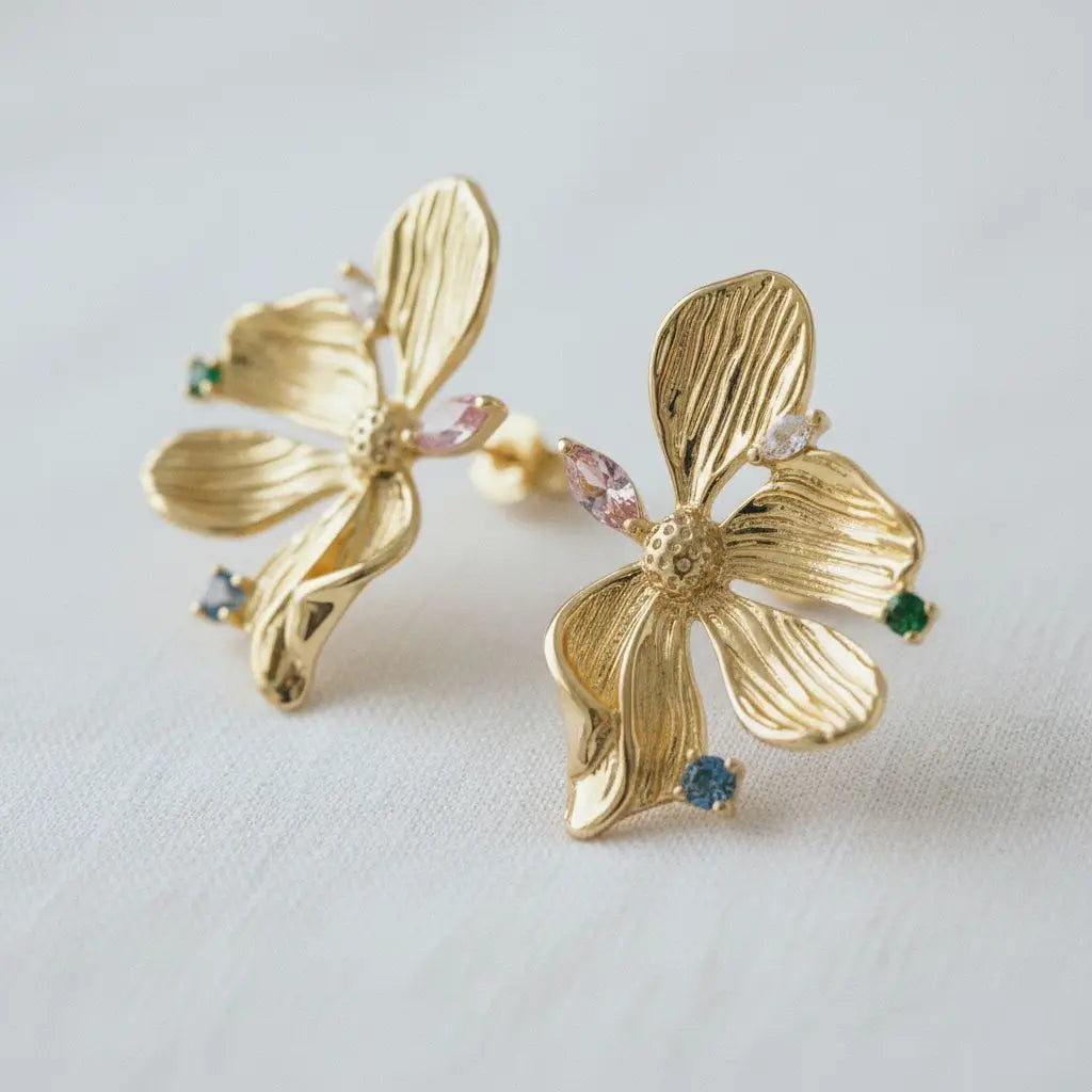 Drop Earrings - Floral-Inspired Colorful Gemstones