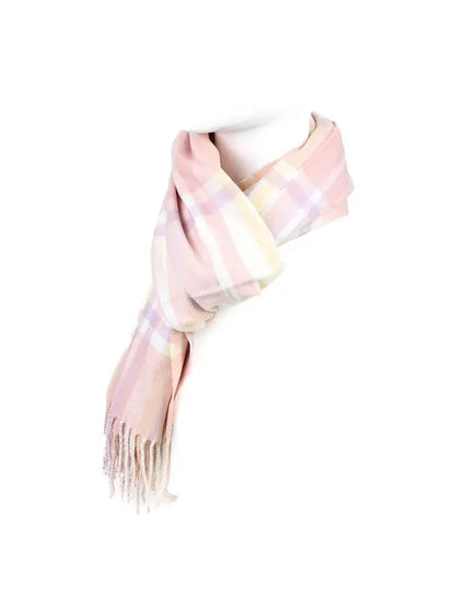 Cashmere Feel Winter Scarf - Pink Yellow Plaid