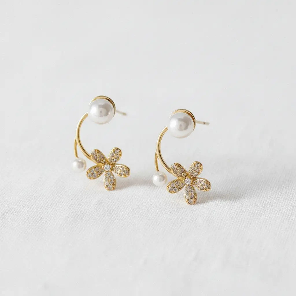 Stud Earrings - Floral-Inspired Zirconia