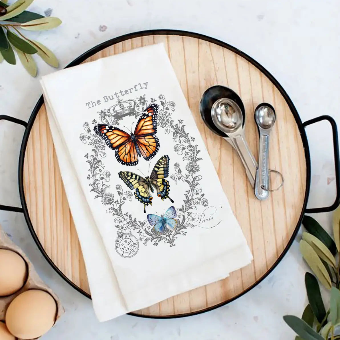 Cotton Tea Towel - Vintage Butterflies Paris