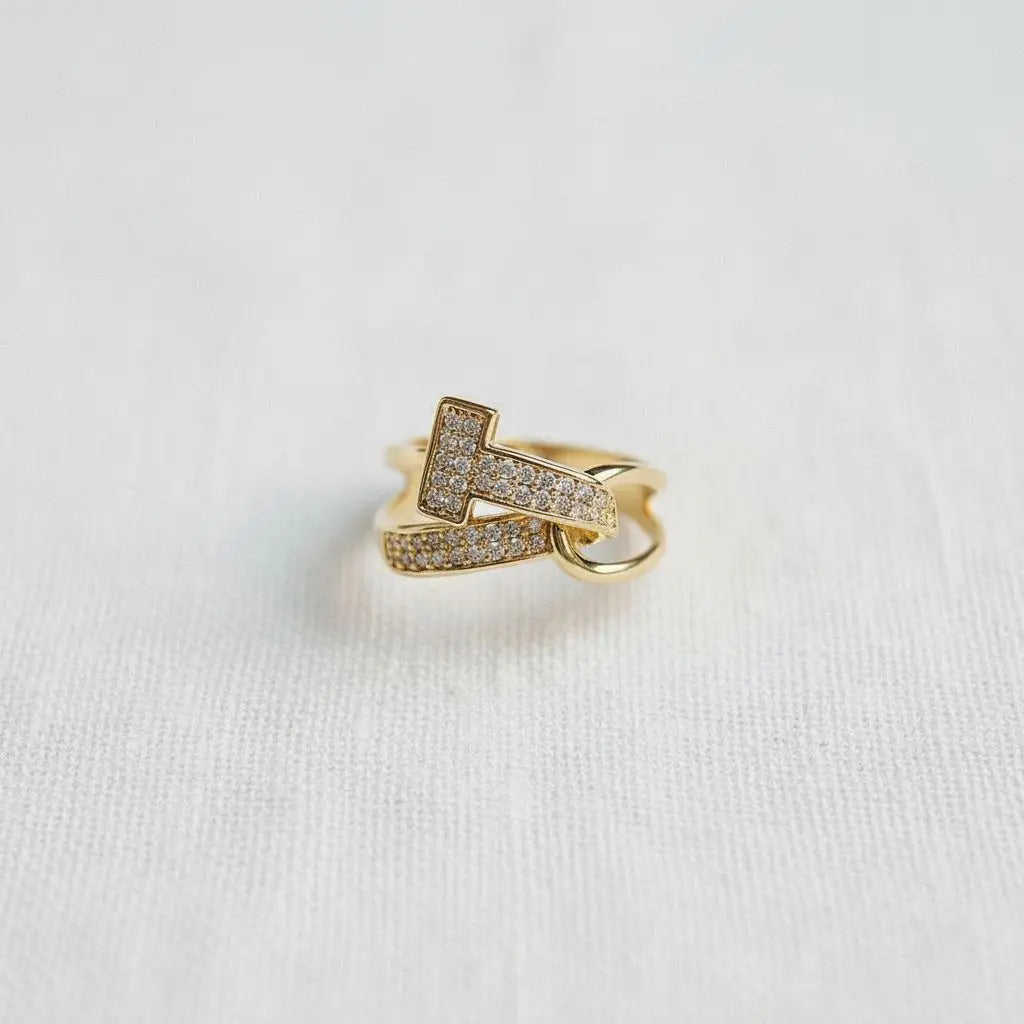 Adjustable Ring - Gold Bent Cross