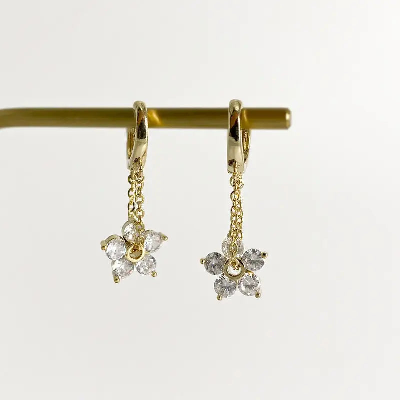 Hoop Earrings - Flower Gold Dangle Drop