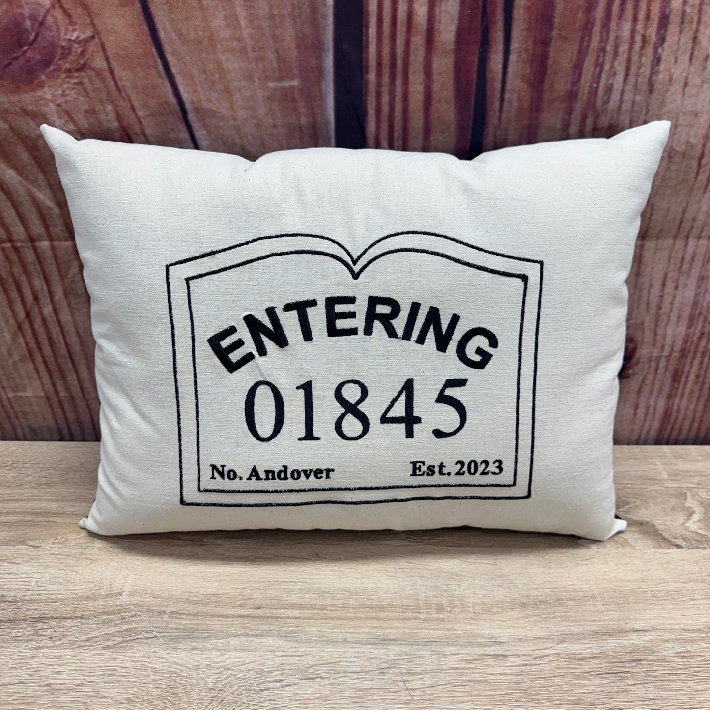 Zip Code Pillow - Entering 01845 (Black Back Fabric)