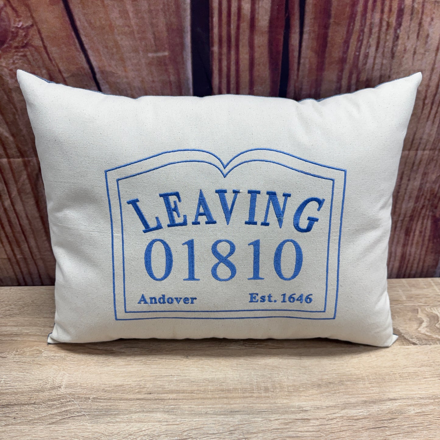 Zip Code Pillow - Leaving 01810 (Light Blue Thread)