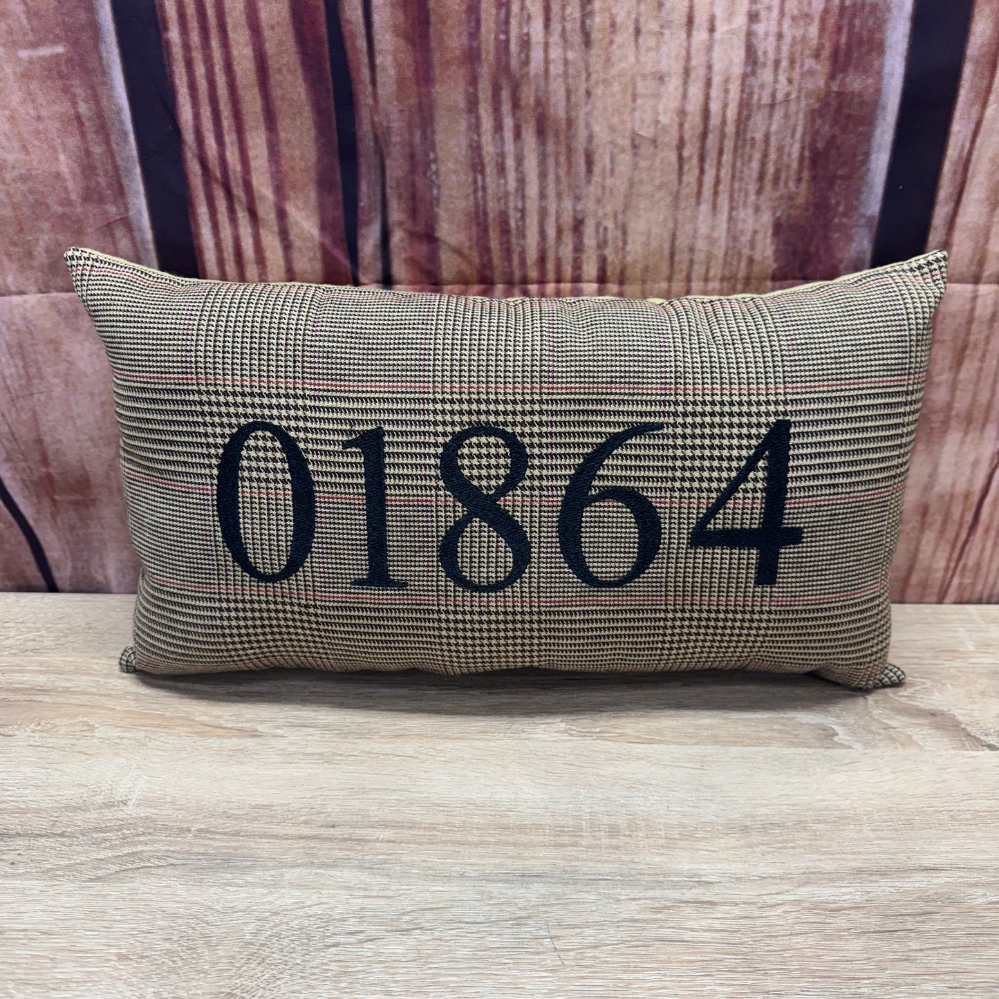 Zip Code Pillow - 01864 (Brown Pattern) (Black Thread)