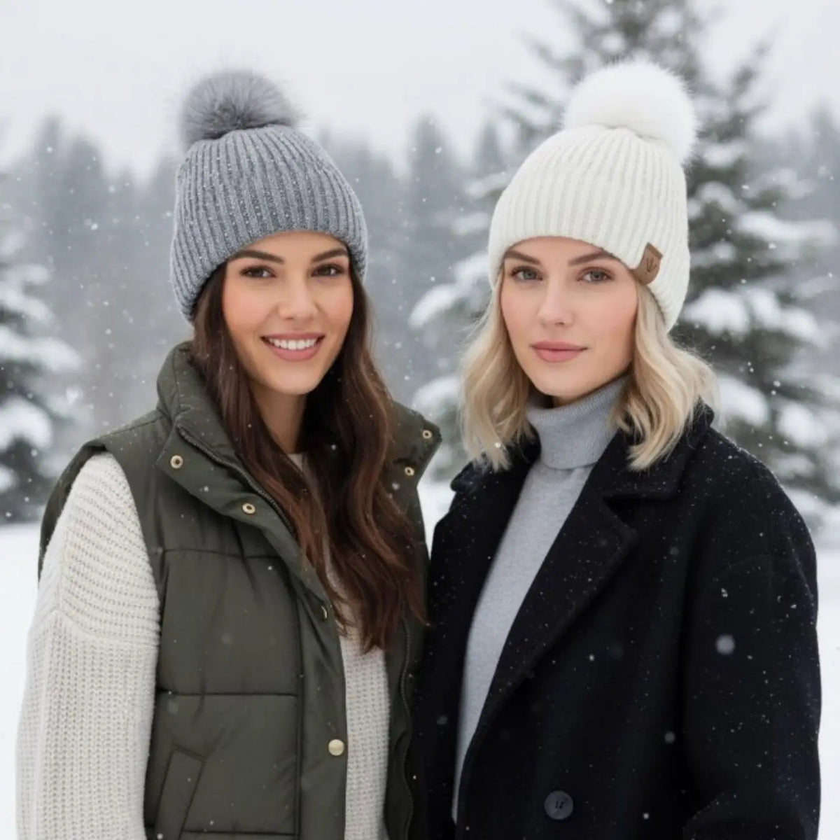 Winter Knit Beanie with Pom - Gray
