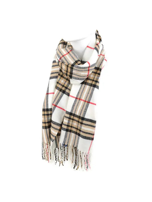 Cashmere Feel Winter Scarf - Brown Red Plaid