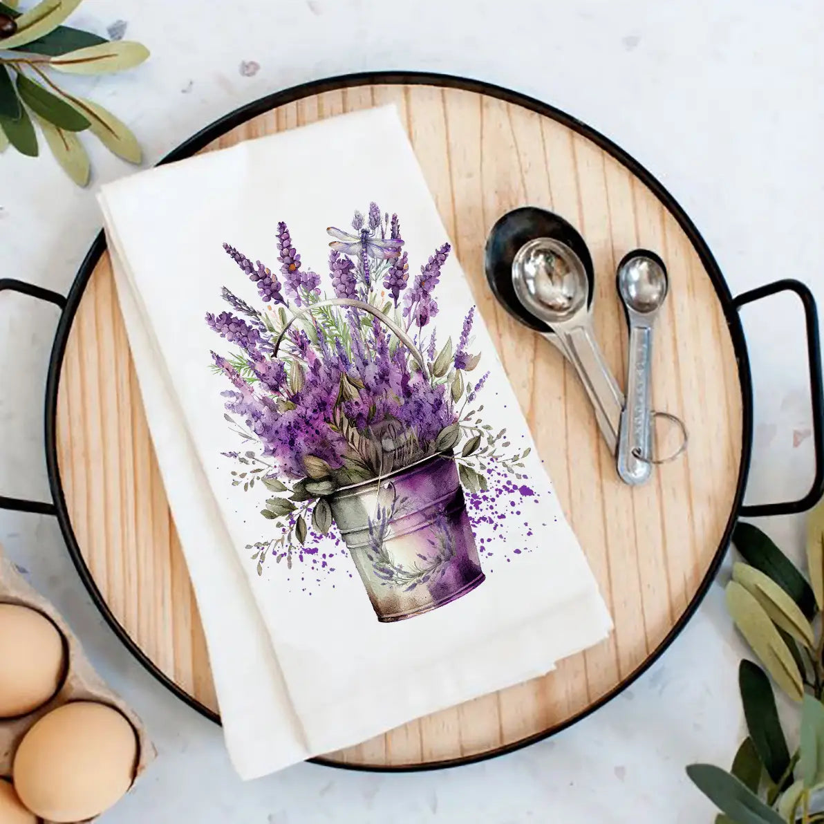 Cotton Tea Towel - Spring Garden Lavender Bouquet Flour Sack