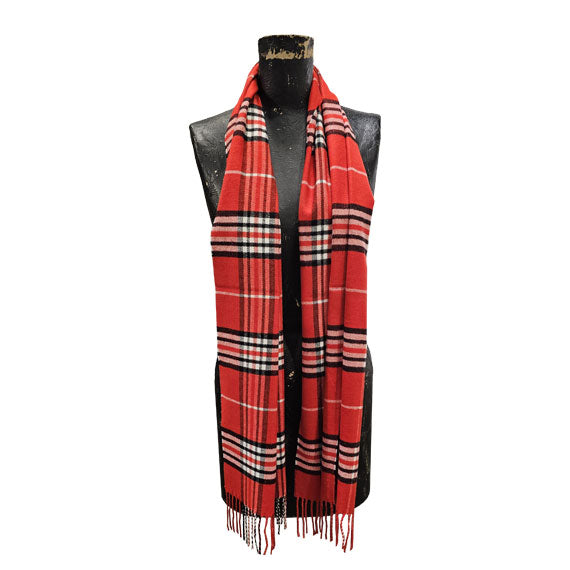 Cashmere Feel Scarf - Plaid Red