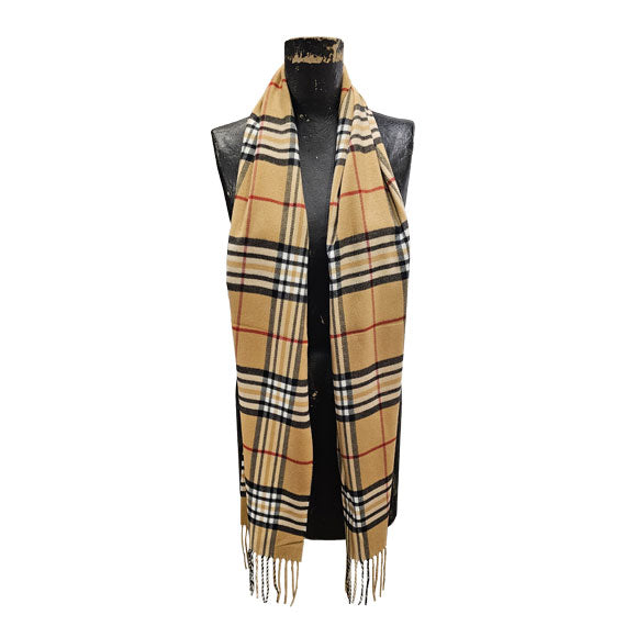 Cashmere Feel Scarf - Plaid Tan