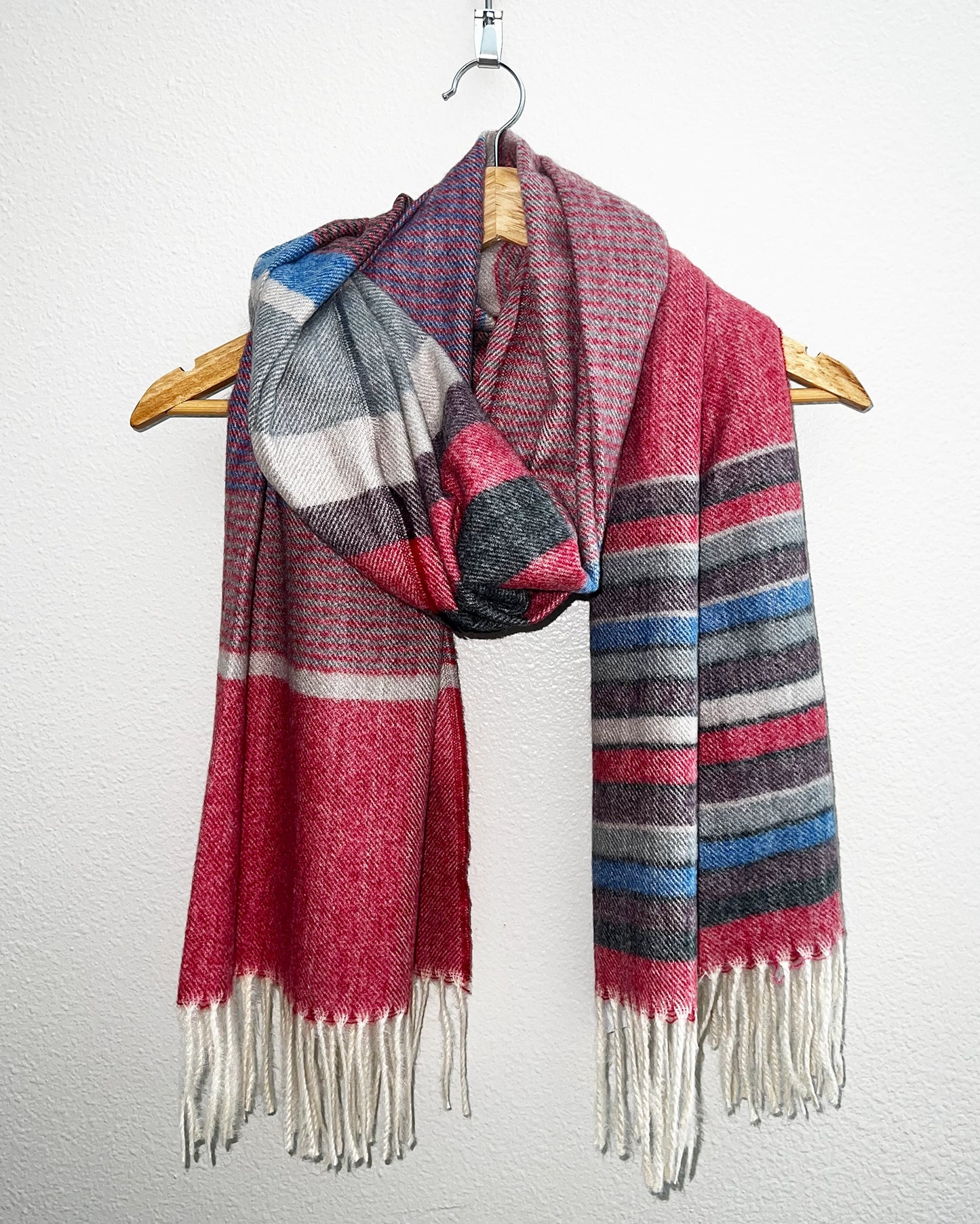 Soft Stripes with Fringe Scarf - Red