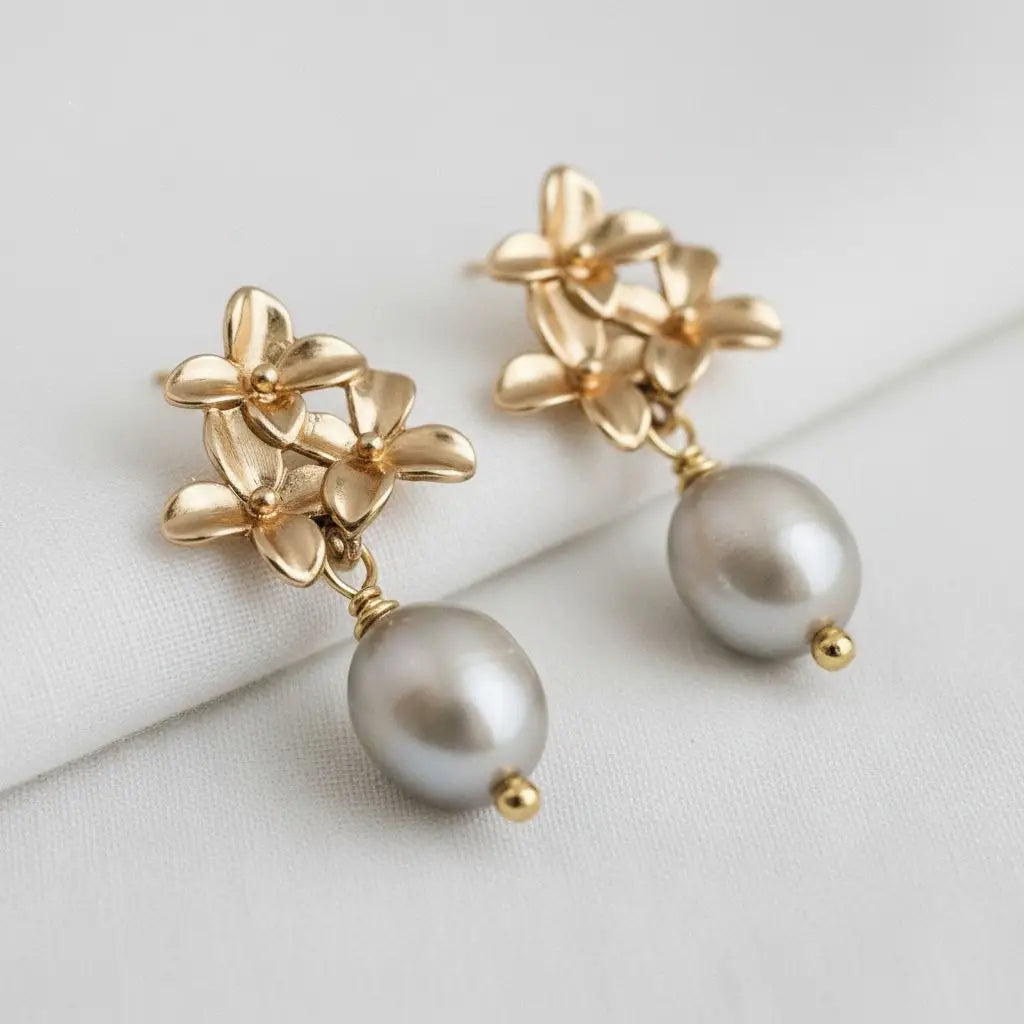 Drop Earrings - Floral Pearl Drop Earrings
