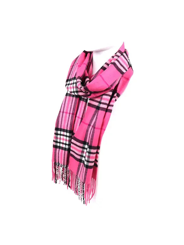 Cashmere Feel Winter Scarf - Hot Pink Plaid