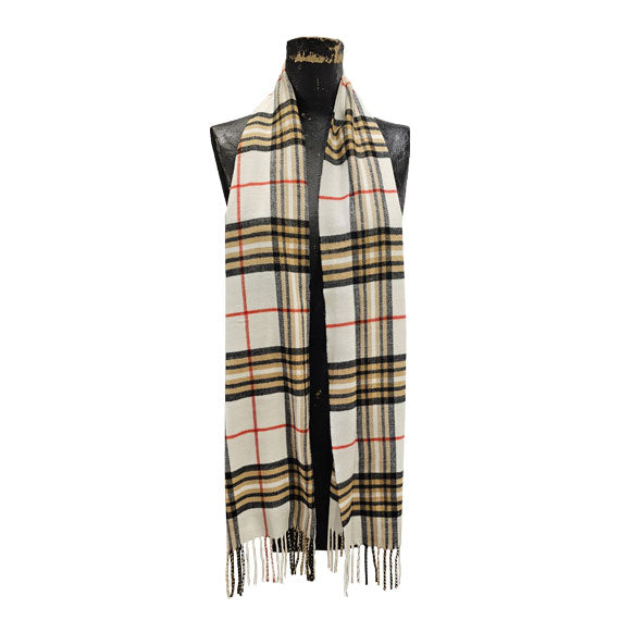 Cashmere Feel Scarf - Plaid Ivory