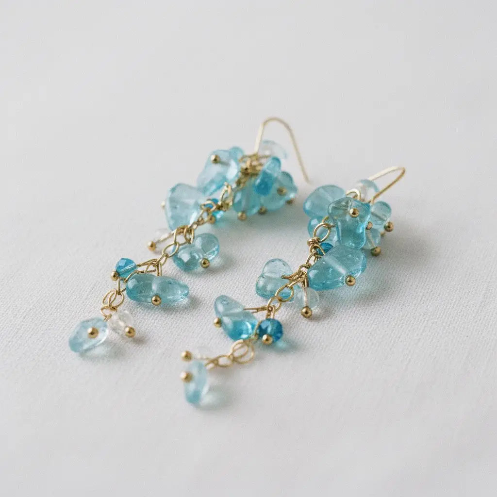 Tassel Earrings - Exquisite Long Aqua Gemstone