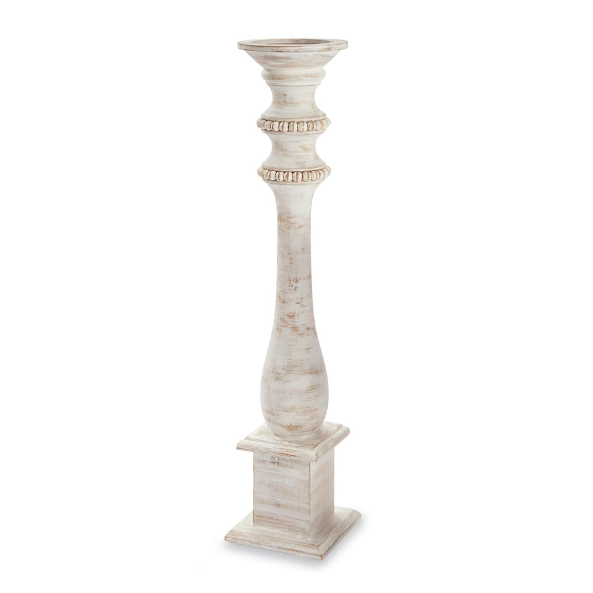 White-Washed Beaded Candlestick - Large 20