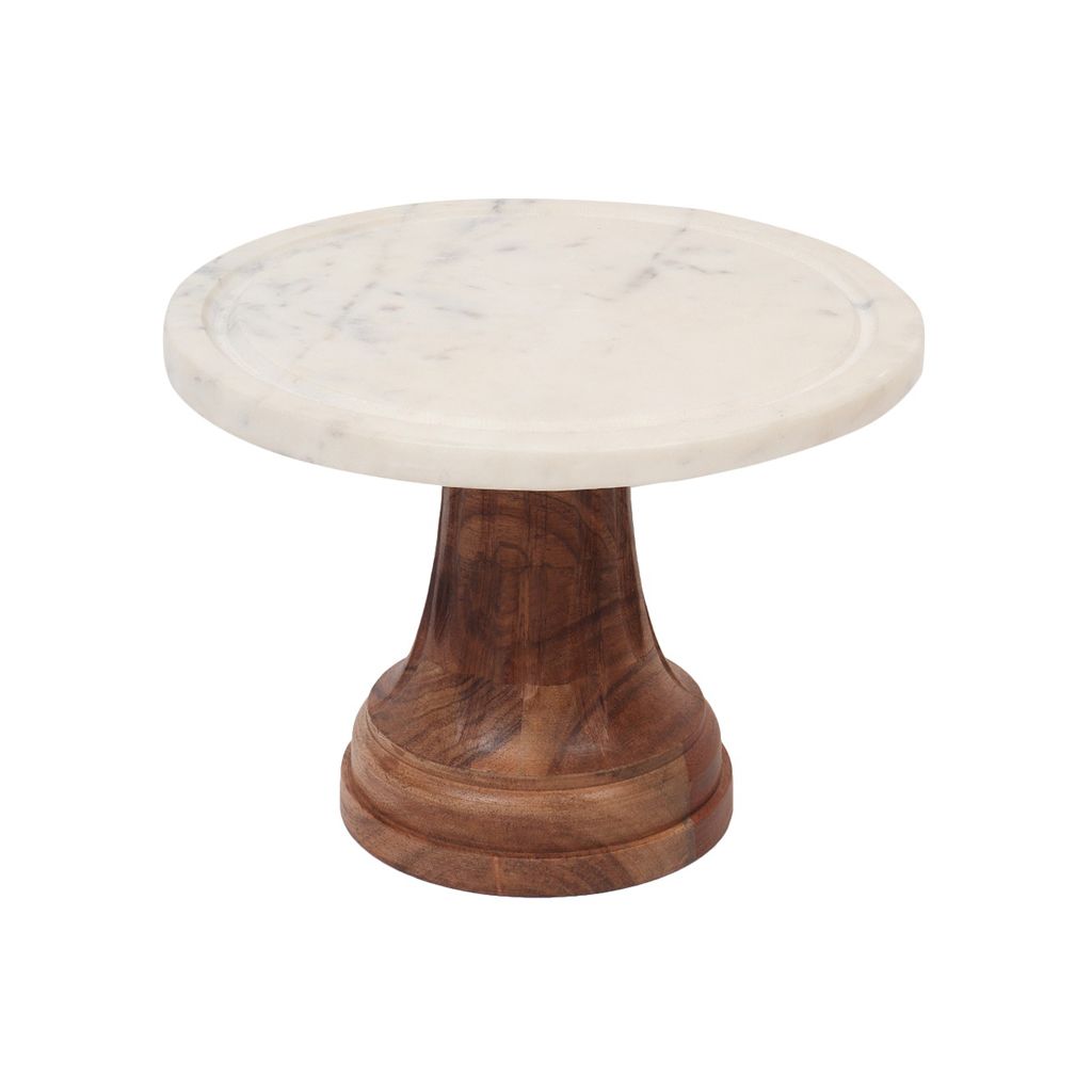 Cake Stand W Dome - Marble & Acacia Wood