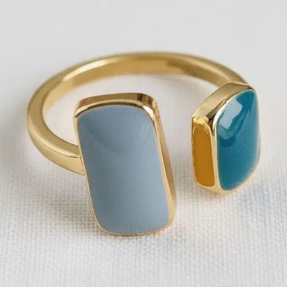 Adjustable Ring - Retro Geometric in Misty Blue