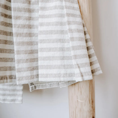 Striped Tea Towel with Ruffle - Tan