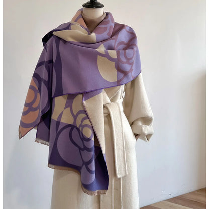 Reversible Wrap - Purple / Ivory Geo Rose