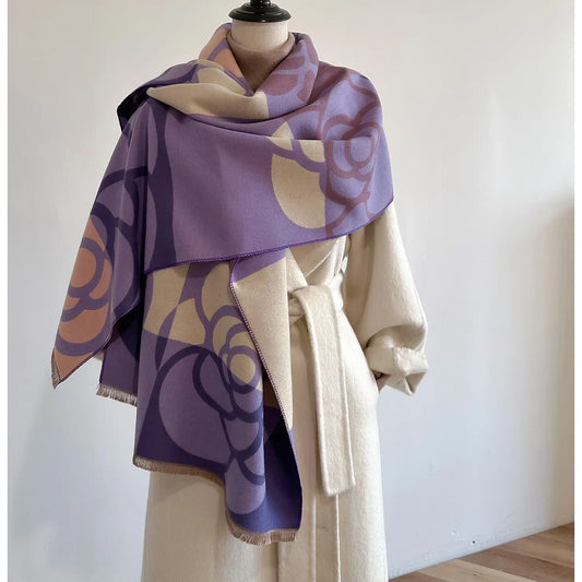 Reversible Wrap - Purple / Ivory Geo Rose