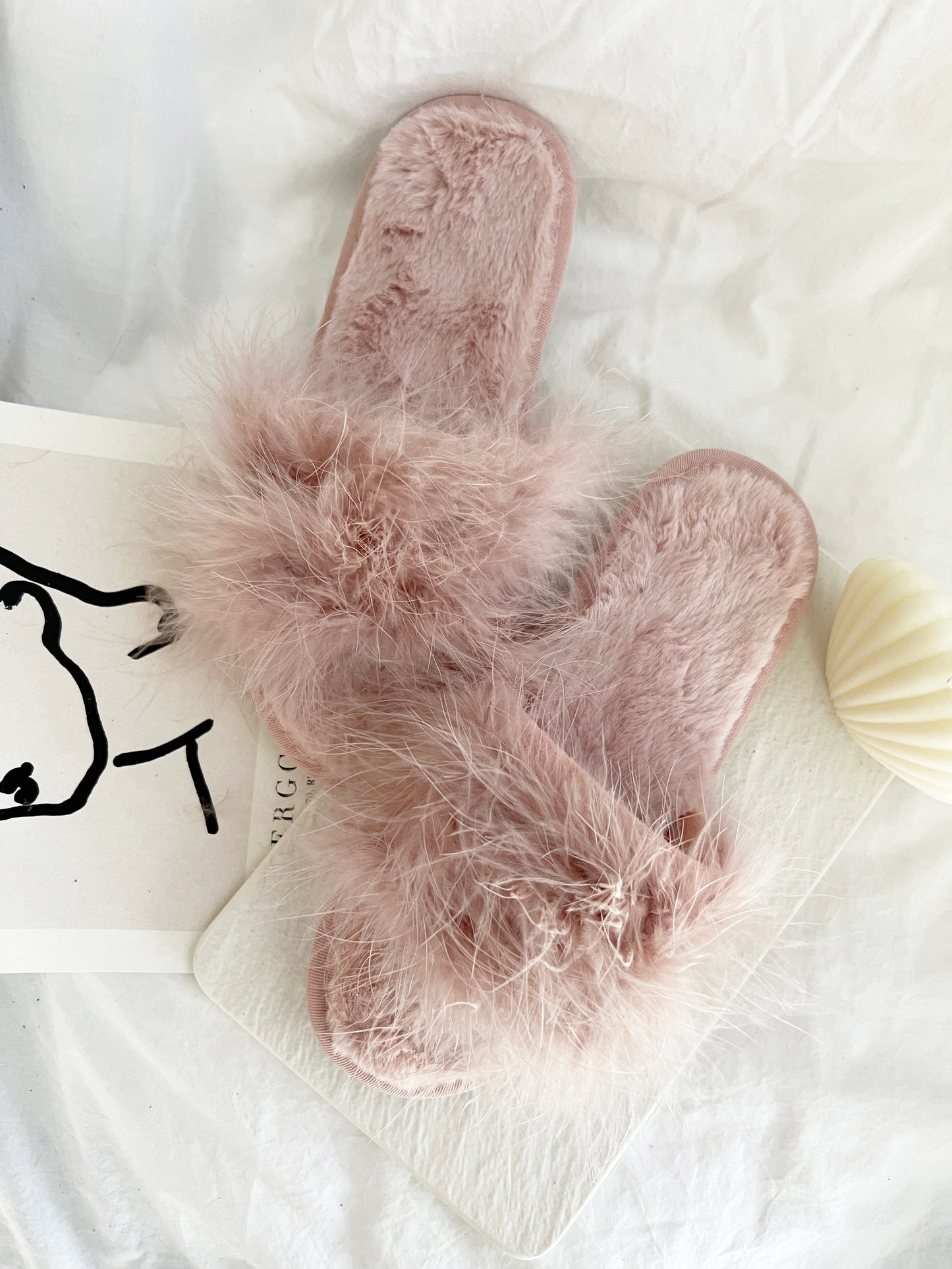Feather Slippers (SM) - Blush