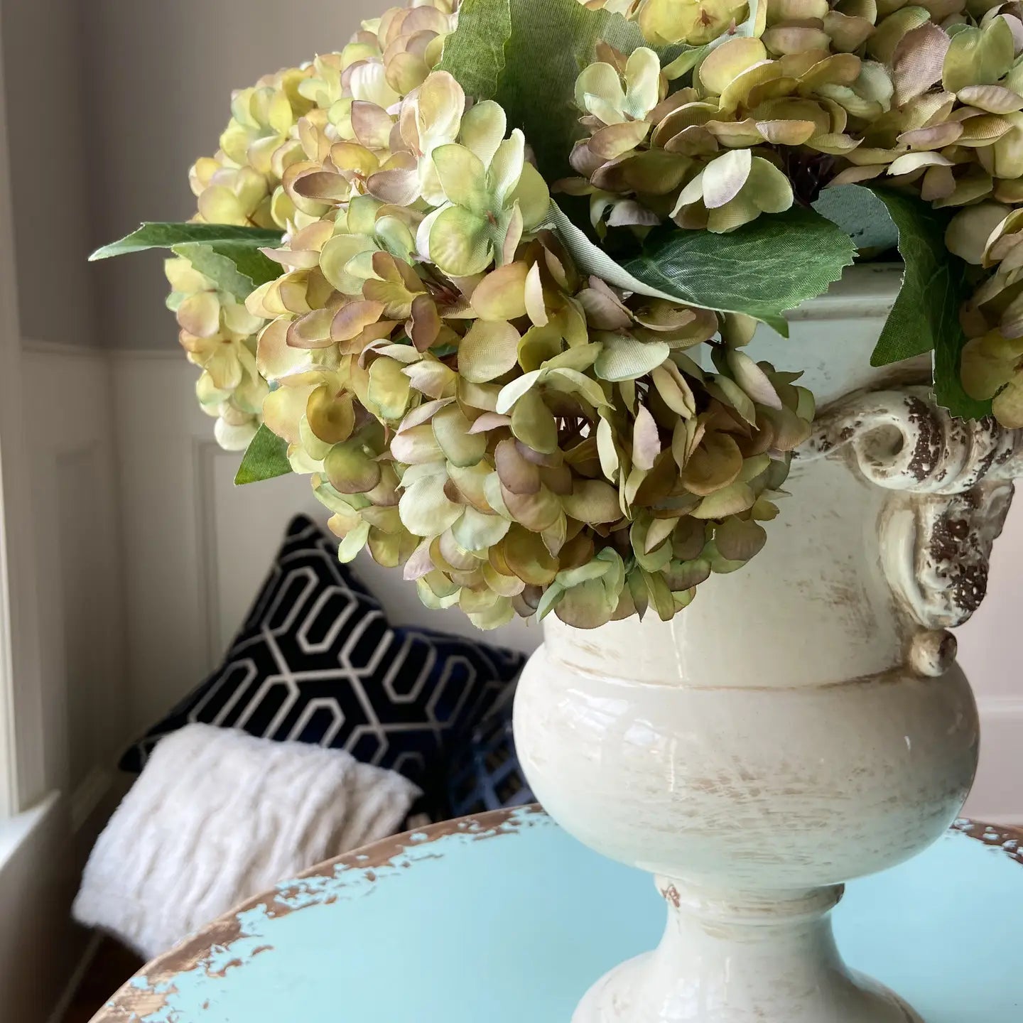 Faux Hydrangea 13in - Light Green / Purple