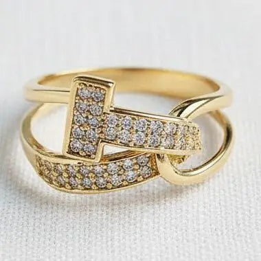 Adjustable Ring - Gold Bent Cross