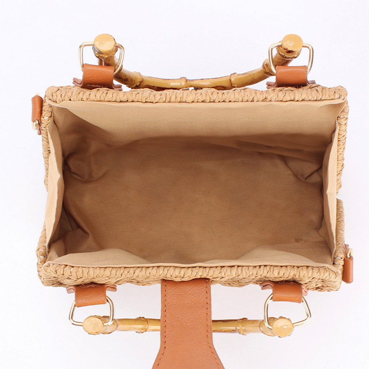 Straw Beach Bag Bamboo Handle - Beige