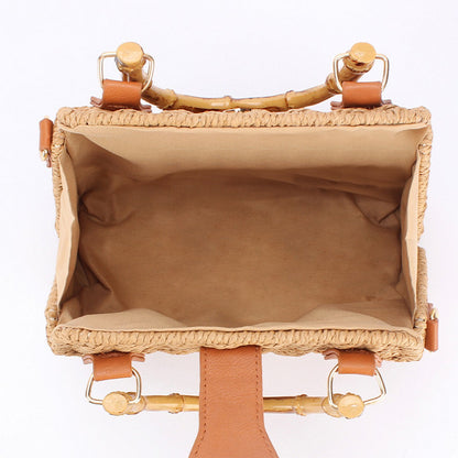 Straw Beach Bag Bamboo Handle - Beige