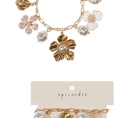 Bracelet - 4 Flowers Charm Cluster Gold
