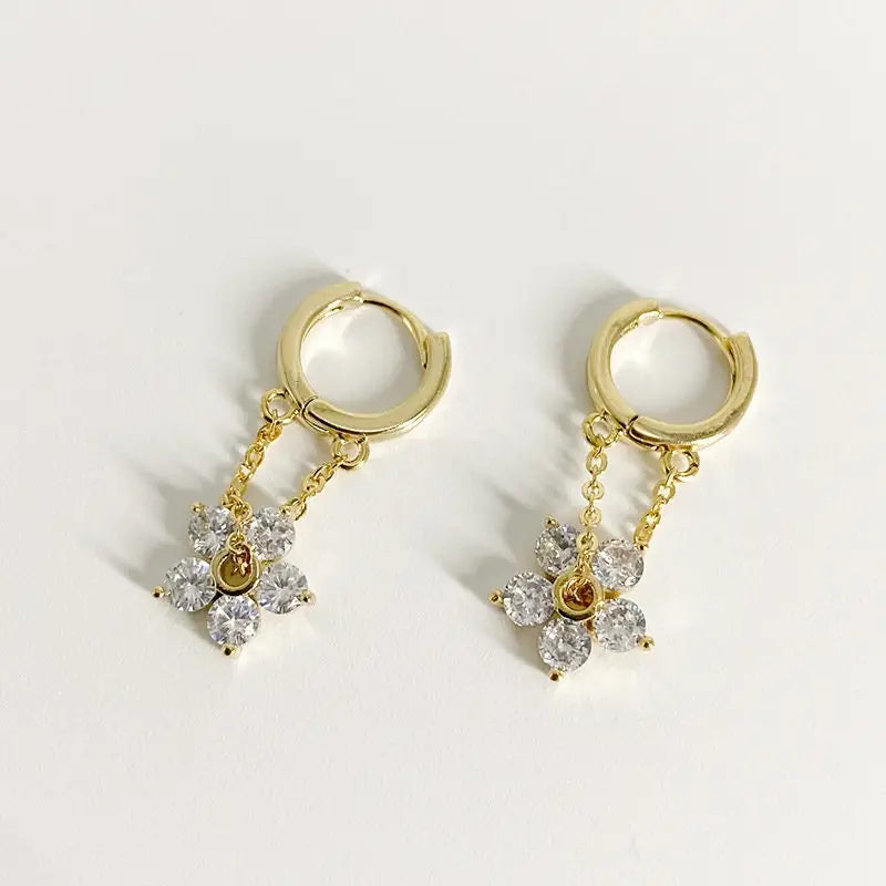Hoop Earrings - Flower Gold Dangle Drop