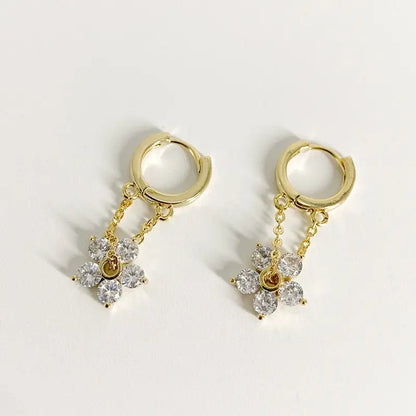 Hoop Earrings - Flower Gold Dangle Drop