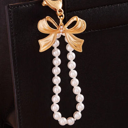 Bag Charm Keychain - Bow With Cream Pearls