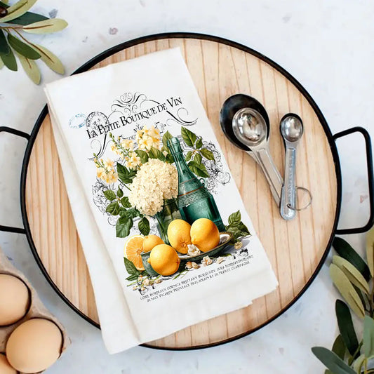 Cotton Tea Towel - Vintage French Flower Lemons