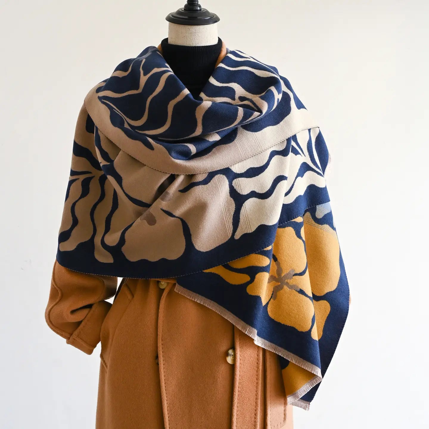 Reversible Wrap - Blue / Camel Marsh Fern
