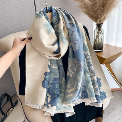 Reversible Wrap - Blue / White Bloom