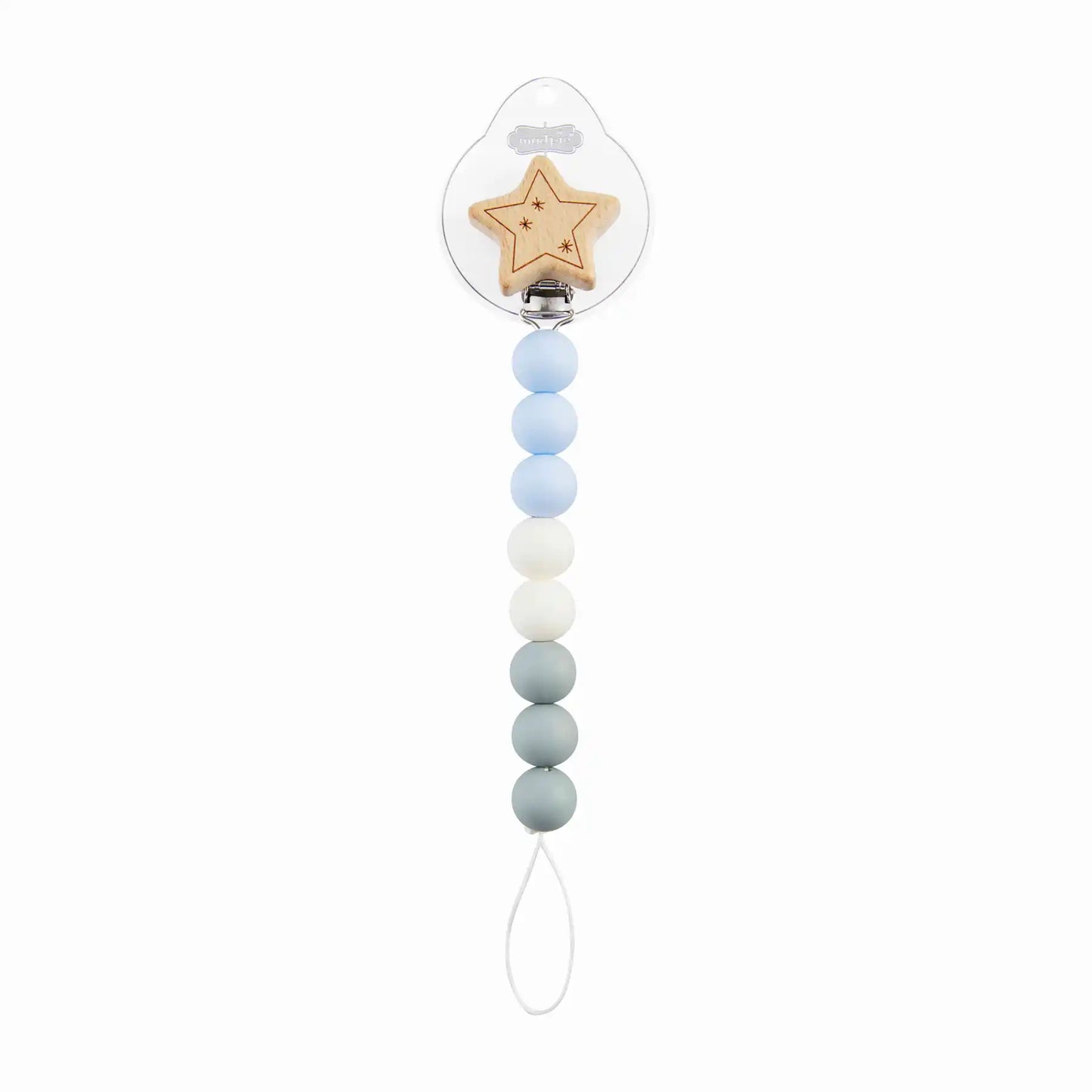 Silicone Pacy Clip - Wood Blue Star